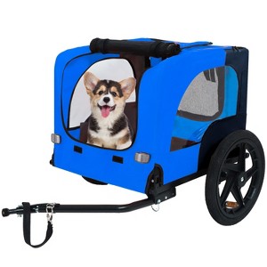 Kumasinova Foldable Dog Bike Trailer,66LBS Dog Cart,Pet Bike Trailer with Canopy,Mesh,Safety Leash,Reflective Lights,Universal Bike Coupler - 1 of 4