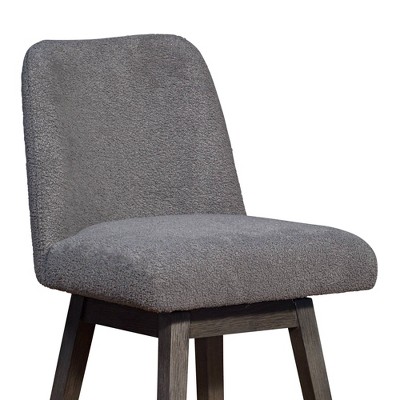Grey Oak Wood Swivel Bar Stool with Boucle Fabric