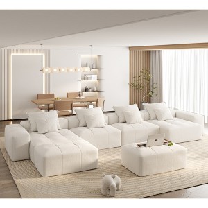Oversized 198.43" Sparkling Chenille Tufted Modular Sectional Sofa with 8 Pillows, No Assembly and 8 PCS DIY Combination - 1 of 4