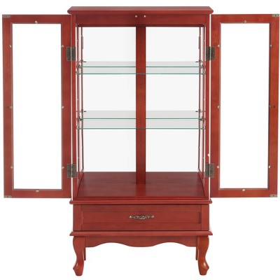 ?Vynxaria Lighted Glass Display Cabinet with Adjustable Shelves & Elegant Cherry Finish