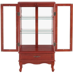 ?Vynxaria Lighted Glass Display Cabinet with Adjustable Shelves & Elegant Cherry Finish - 1 of 4