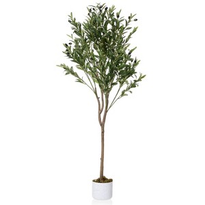 Orieon 4.3FT Artificial Olive Tree with Planter, Realistic Silk Leaves & Fruits, Indoor Outdoor Home Office Decoration - 1 of 4