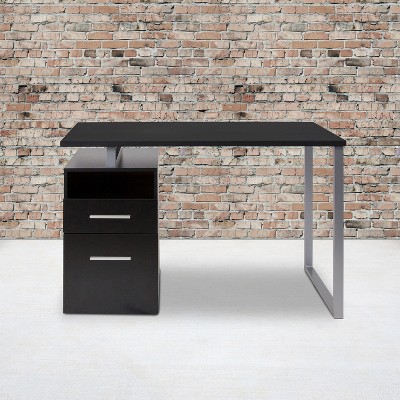 Harwood Dark Ash 51" Computer Desk with Silver Metal Frame and Drawers