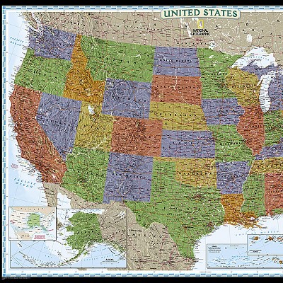 Enlarged Laminated United States Decorator Map, 43.5" x 30.5"