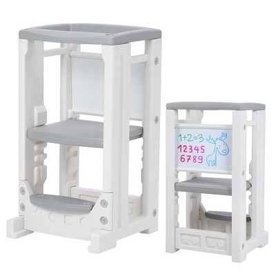 Whizmax Kids Kitchen Step Stool with White Board, Toddler Tower with 4 Adjustable Height and Safety Bar for Bathroom Sink Kitchen Counter