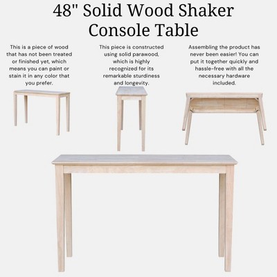 Unfinished Parawood Shaker Console Table with Storage