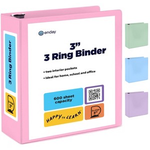 Enday 3 Ring Binder, Round Ring Pastel With Clear View Cover for Letter Size 8.5 x 11'' Paper & 2 Inside Pockets - 1 of 1