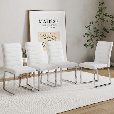 ChicFurnit Dining Sets Modern Round Table Set with 4 pcs Comfortable Upholstered Chairs for Dining Room, White, 21.5"*17.2"*35.7"