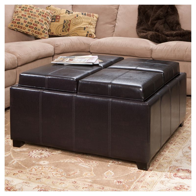Dayton 4 - Tray Top Bonded Leather Storage Ottoman - Espresso Brown - Christopher Knight Home, 3 of 6