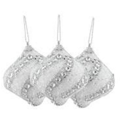 Northlight 3ct Glittered Shatterproof Christmas Onion Ornament Set 3" - White/Silver