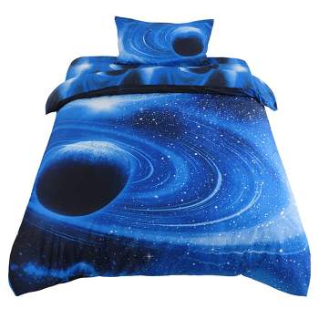 PiccoCasa Galaxies Duvet Cover Sets 1 Duvet Cover 1 Flat Sheet 1 Pillow Shams 3 piece Twin Navy Blue