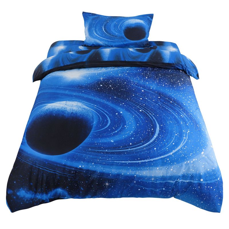 PiccoCasa Galaxies Duvet Cover Sets 1 Duvet Cover 1 Flat Sheet 1 Pillow Shams 3 piece Twin Navy Blue, 1 of 7