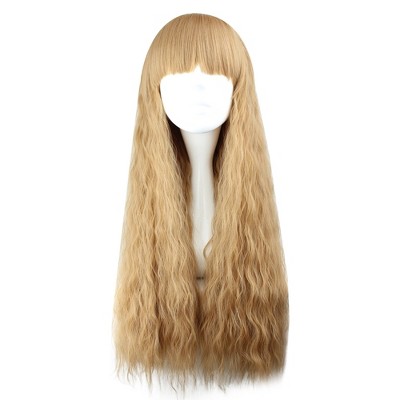 Unique Bargains Curly Wig Human Hair Wigs for Women 28" with Wig Cap Long Curly Hair