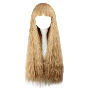 Unique Bargains Curly Wig Human Hair Wigs for Women 28" with Wig Cap Long Curly Hair - 1 of 4