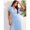 Seta T Women's Casual Short Sleeve Wrap V Neck Flowy Pleated Midi Dress with Belt - 3 of 4