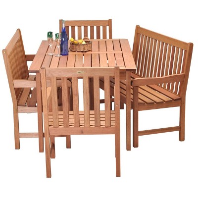 Milano 5pc Patio Eucalyptus Wood Bench Dining Set - International Home Miami