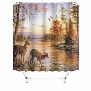 Deer Drinking Water Shower Curtains for Bathroom Waterproof Fabric Bath Curtain Durable Soft Stylish Bathroom Decor 72x72 Inch - 1 of 1