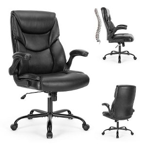 CAVINAS Adjustable Ergonomic Office Chair, High-Back Executive Office Chair with Flip-Up Arms, PU Leather Upholstery Home Office Desk Chairs - 1 of 4