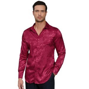 Men's Floral Jacquard Dress Shirt Long Sleeve Button Down Shirts Luxury for Wedding Party Prom - 1 of 4