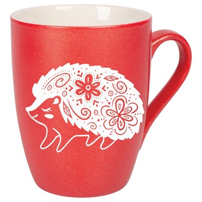 Elanze Designs 10 Ounce Metallic Finish New Bone China Tea Coffee Cup Mug� Crimson Red Woodland Floral Hedgehog
