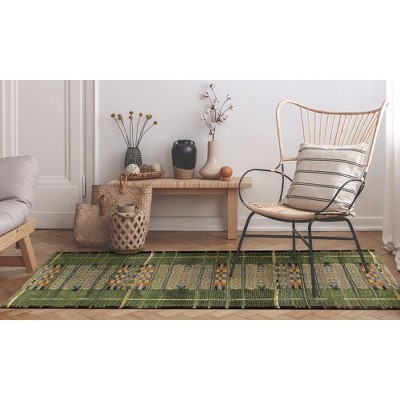 Marina Tribal Stripe Green Synthetic 3'3" x 4'11" Indoor/Outdoor Rug