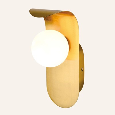 PAKOKULA 4.5 in.1-light Gold Curved Metal Plate Industrial Wall Sconce with Milk Globe Glass Shade