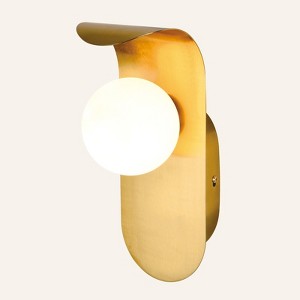 PAKOKULA 4.5 in.1-light Gold Curved Metal Plate Industrial Wall Sconce with Milk Globe Glass Shade - 1 of 4