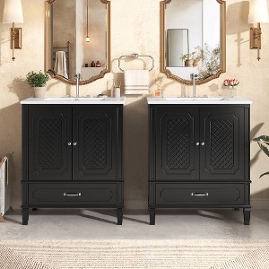 Lyngins Vintage 30" Freestanding Bathroom Vanity with Sink, Bathroom Storage Cabinet with Soft-Close Door, Adjustable Shelf + Removable-Drawer - 1 of 4