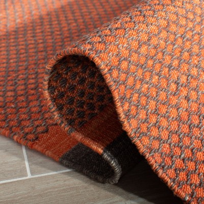 Handwoven Dark Grey and Orange Wool 8' x 10' Kilim Area Rug