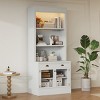 83.4" Tall Bookshelf with LED Lighting,Mid-Century Storage Bookcase with 2 Glass Doors and 1 Drawer,Living Room,Home Office - 2 of 4