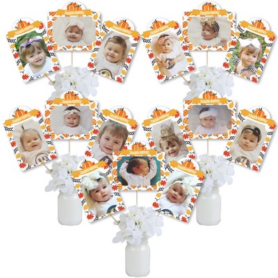 Big Dot of Happiness Fall Pumpkin - Halloween or Thanksgiving Birthday Party Picture Centerpiece Sticks - Photo Table Toppers - 15 Pieces