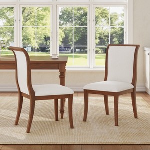 Walnut Finish Upholstered Dining Chairs Set of 2 - Traditional Elegant Fabric Side Chairs with Curved Lines, Solid Hardwood Frame - 1 of 4