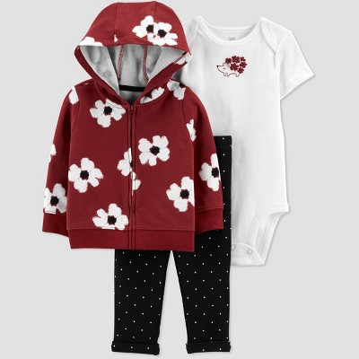 Baby Girls' Floral Hoodie Top & Bottom Set - Just One You® made by carter's Brown Newborn