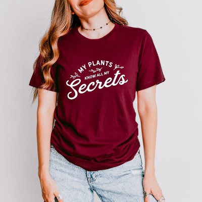 Simply Sage Market My Plants Know All My Secrets Short Sleeve Tee - L - Maroon