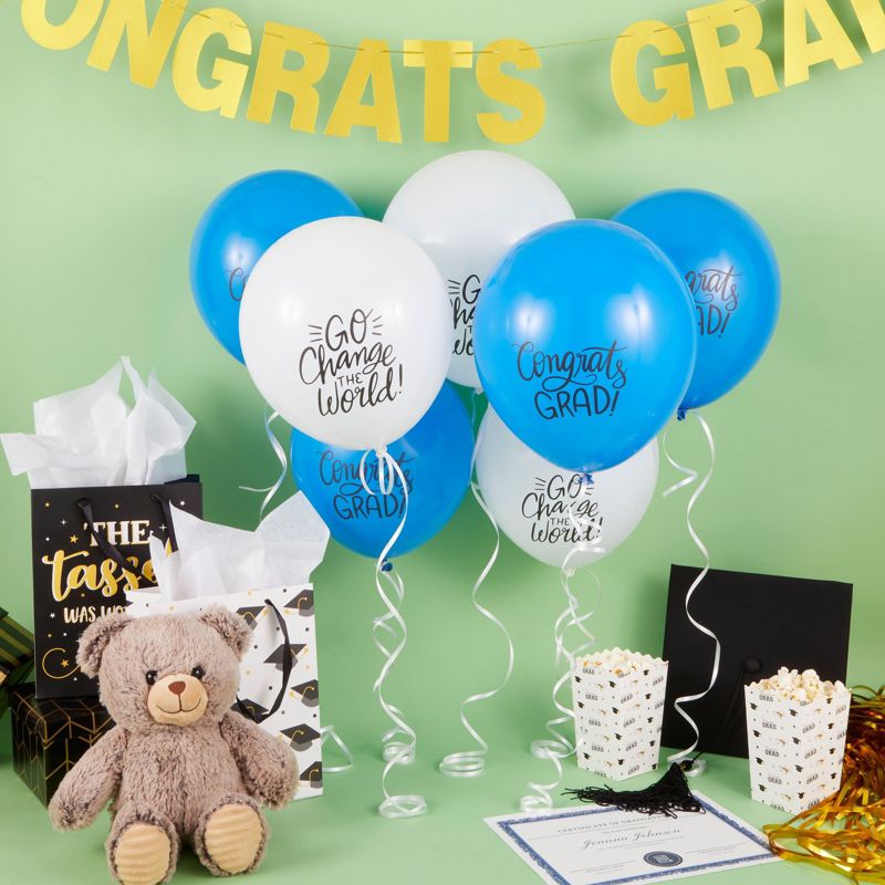 Sparkle and Bash 50 Pack Congrats Grad Balloons Kit, Class of 2022 Graduation Party Supplies Decorations, Blue & White, 12 in, 2 of 8