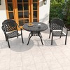 3-Piece Cast Aluminum Outdoor Dining Set: Round Table, Stackable Chairs & Red Cushions - All-Weather Patio Furniture for Your Backyard - 2 of 4