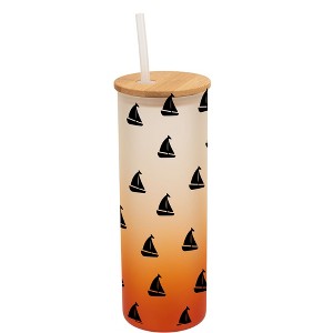 Elanze Designs Nautical Sailboat Ocean Sea Life Wrap-Around Design 25 Ounce Frosted Gradient Glass On-The-Go Coffee Travel Skinny Tumbler Mug Cup, - 1 of 1