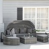Outsunny Outdoor Round Daybed 4 Pieces Wicker Outdoor Rattan Sofa with Canopy, Cushions, Pillows Patio Bed Sets for Garden Backyard - 3 of 4