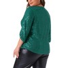 Women's Plus Size Christmas Parties Glitter Sequin 3/4 Slit Sleeve Crew Neck Blouse - Agnes Orinda - 4 of 4