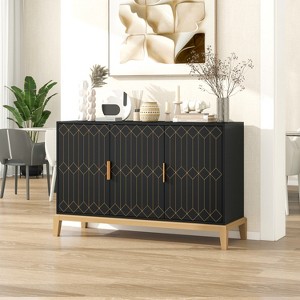 Carved Line 3 Door Storage Cabinet ,Sideboard Buffet Cabinet With Adjustable Shelf,Large Storage Accent Cabinet For Living Room,Dining Room,Kitchen - 1 of 4