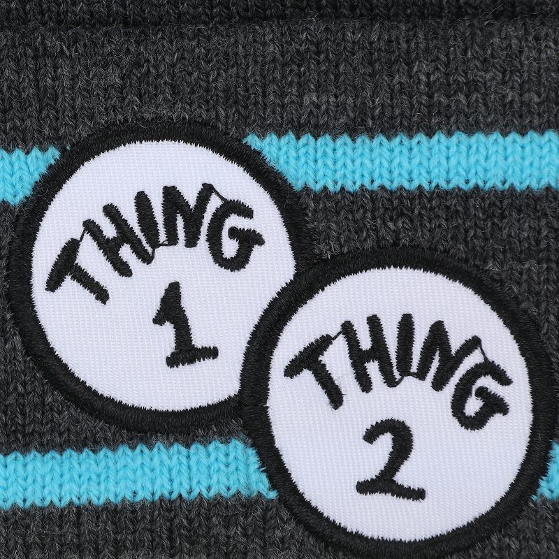 Dr. Seuss Thing 1 and Thing 2 Youth Cuffed Pom Beanie and Gloves Set, 5 of 6