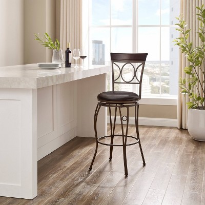 Linon 30" Swivel Metal Bar Stool with Brown Cushion