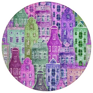 Purple Lilac And Green Village Houses Washable Indoor Outdoor Area Rug - 1 of 4