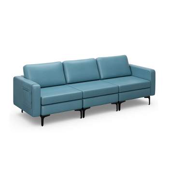 Costway Modern Modular 3-Seat Sofa Couch w/ Side Storage Pocket & Metal Leg