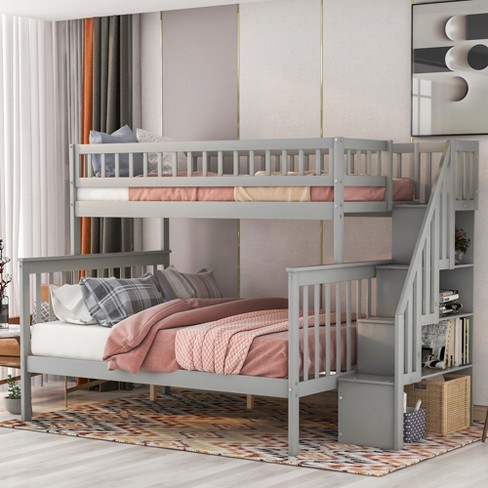 Twin Over Full Stairway Bunk Bed With Storage Gray-modernluxe : Target