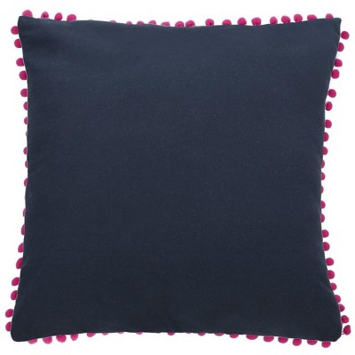 Atalia Blue and Pink Cotton Tassel Throw Pillow 16" x 16"
