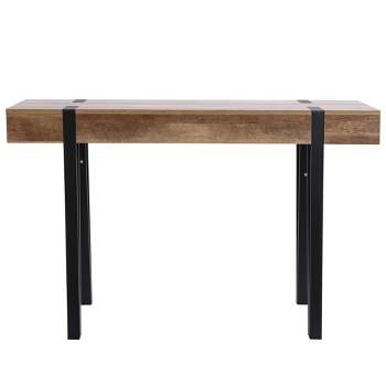 LuxenHome Oak Finish MDF Wood Black Metal Console & Entry Table Brown