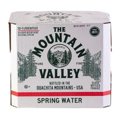 The Mountain Valley Spring Water, Glass Bottle 1 Liter (Pack of 12)