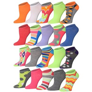 Tipi Toe Women's 20 Pairs Colorful Vibrant Colored Solid Striped Dotted Patterned Low Cut/No Show Socks - 1 of 1