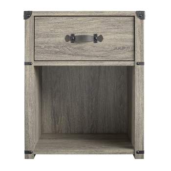 Little Seeds Nova 1 Drawer Storage Nightstand with Leather Drawer Pull, Gray Oak